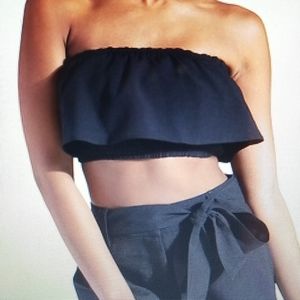 Boohoo Black Ruffle Tube Top Size 6